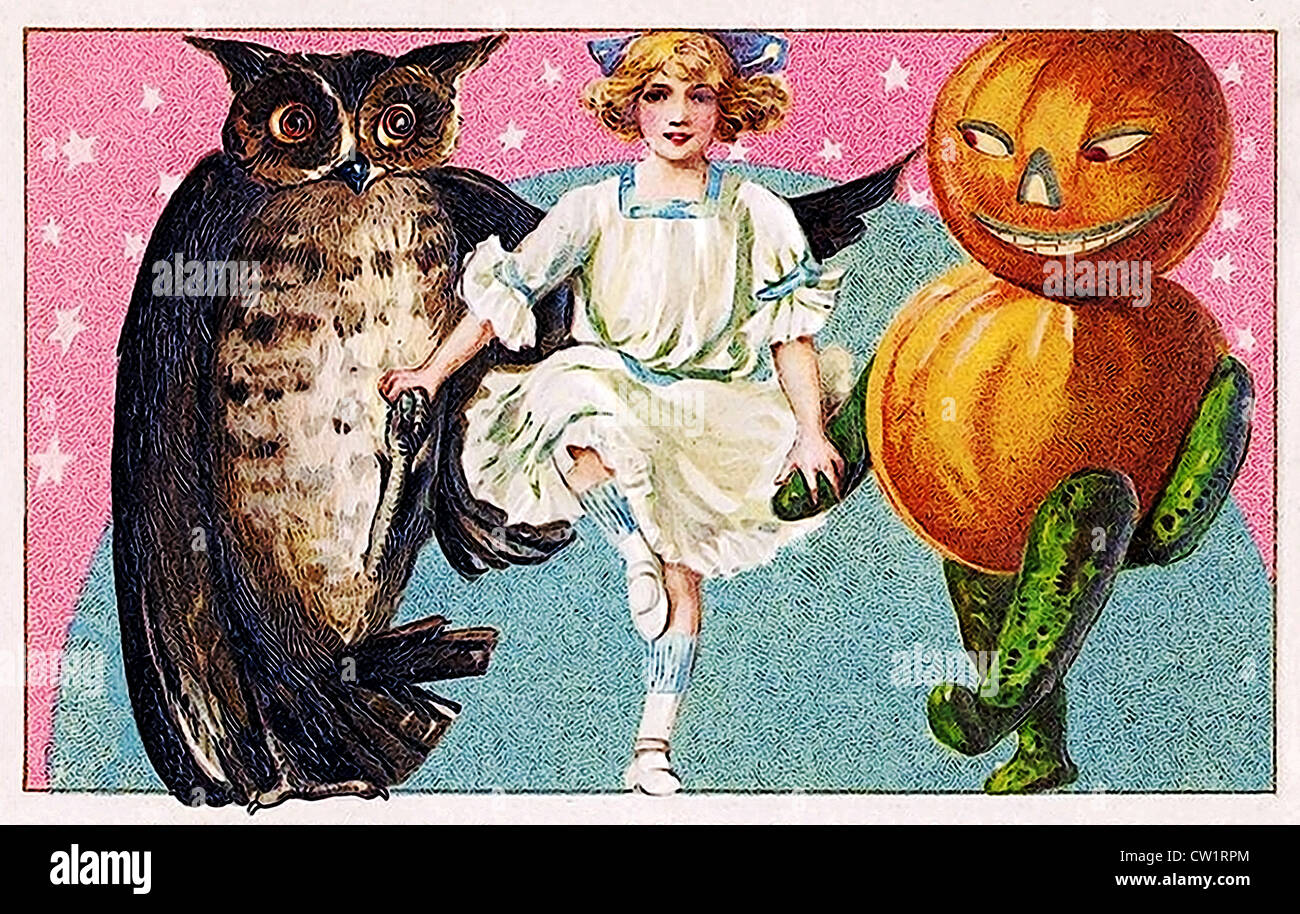 My girls dancing owl and pumpkin figure Stock Photo