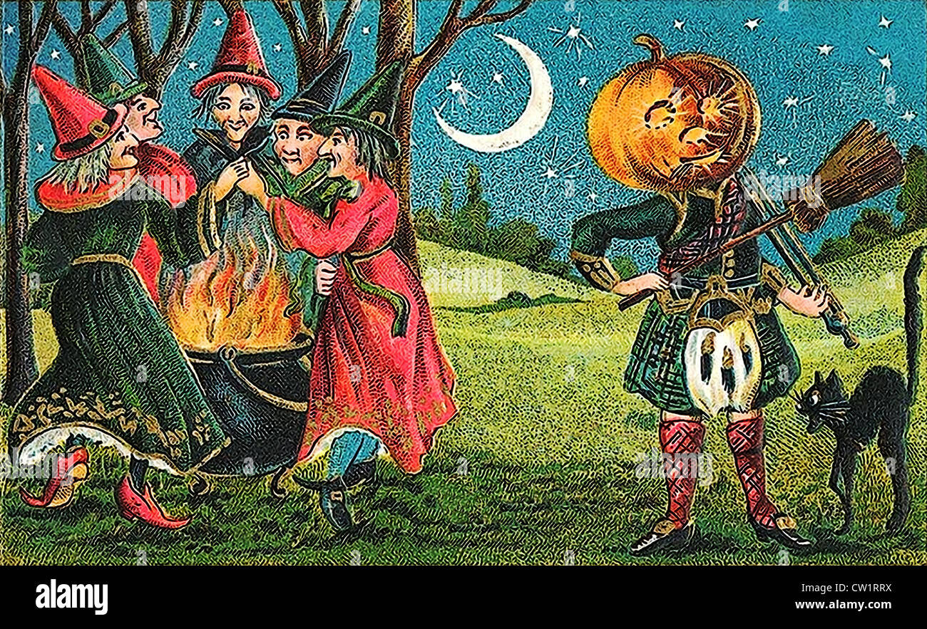 Witches cauldron with a fire Stock Photo Alamy