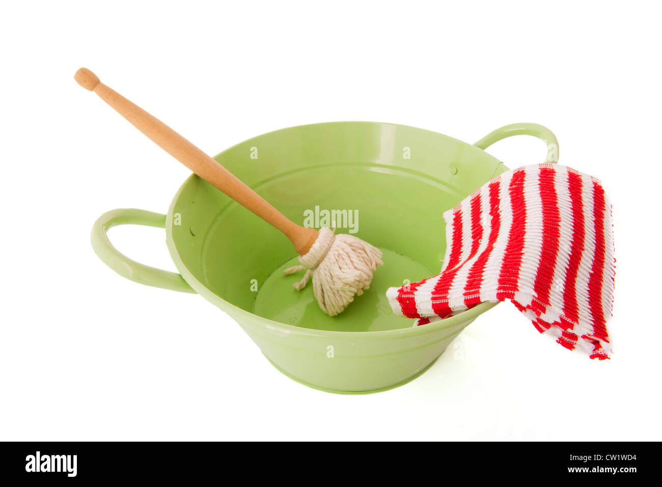 Green retro bassin for washing dishes isolated over white background Stock Photo