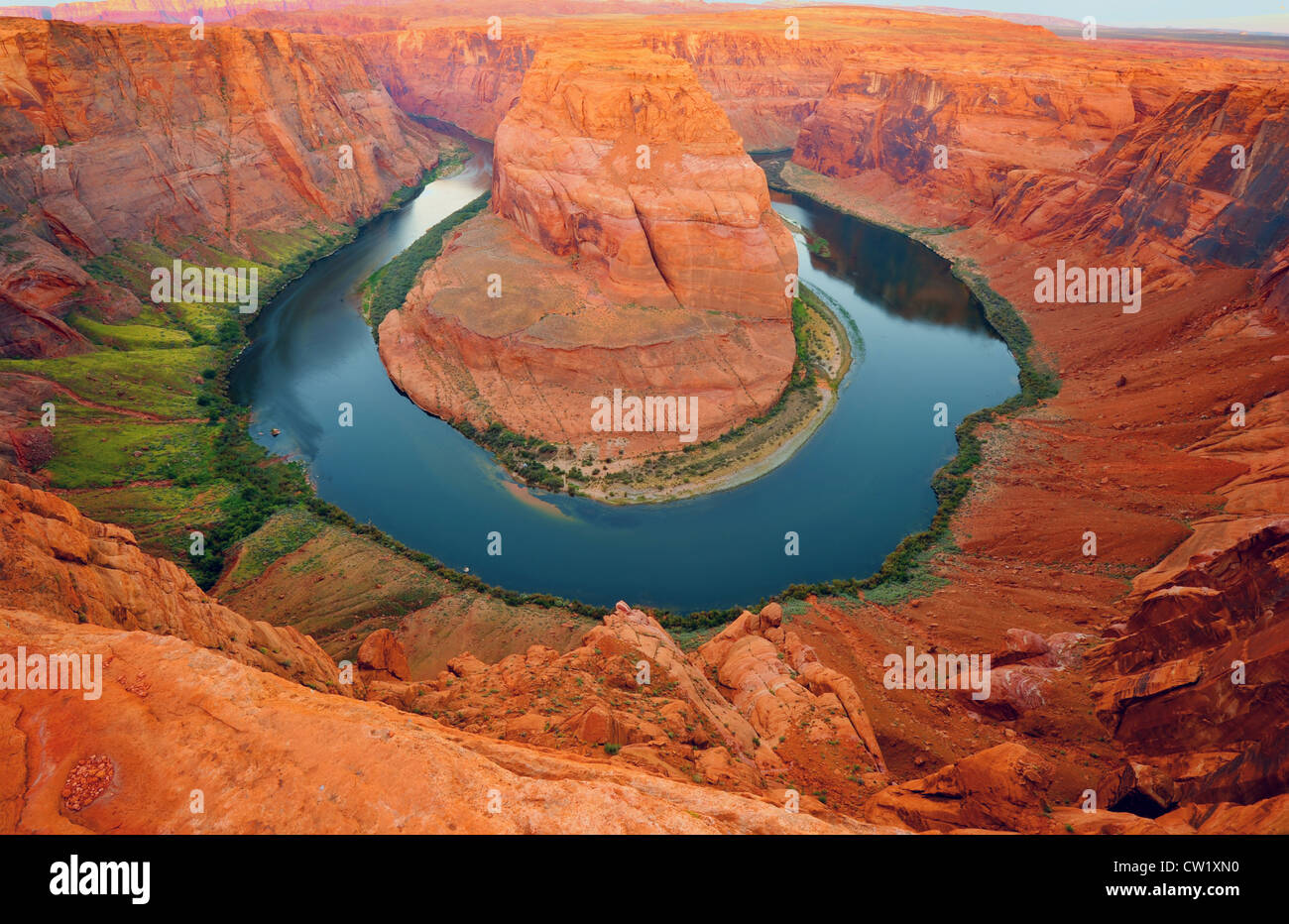 amazing vista of Horseshoe Bend and the meandering Colorado River, Glen Canyon recreation area, Page, Arizona Stock Photo