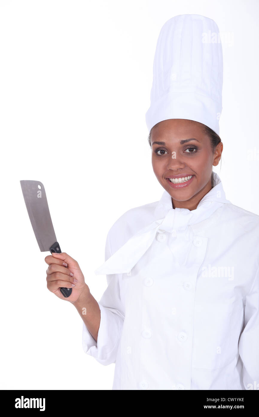 Chef holding meat cleaver Stock Photo Alamy