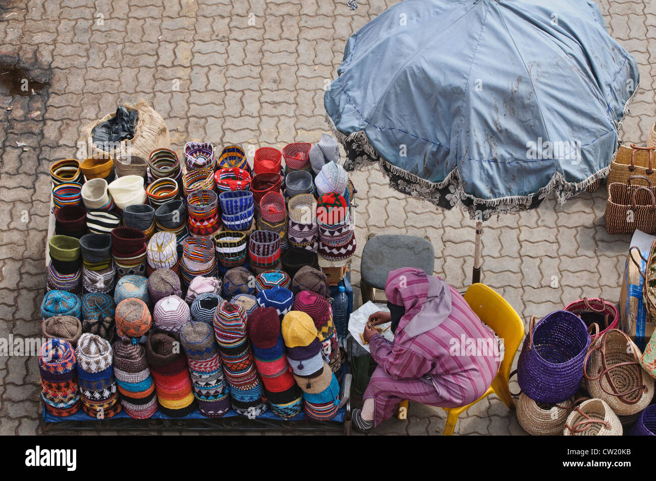 hats for sale in the ancient medina in Marrakech, Morocco Stock Photo