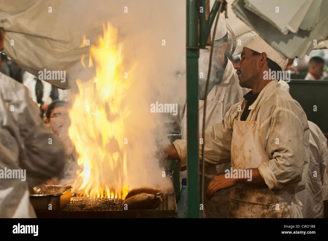 barbecue grill restaurant in the Djemma el Fna Square in Marrakech, Morocco Stock Photo