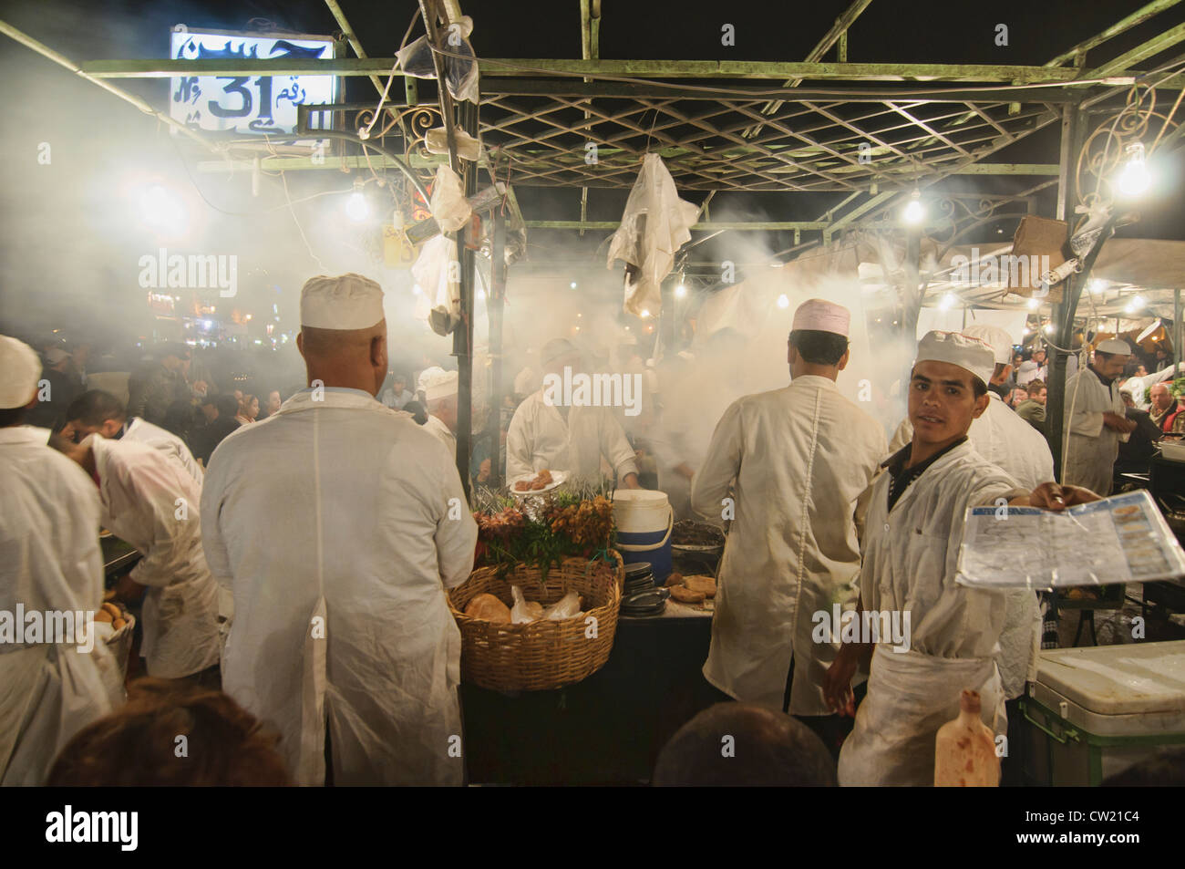 barbecue grill restaurant in the Djemma el Fna Square in Marrakech, Morocco Stock Photo
