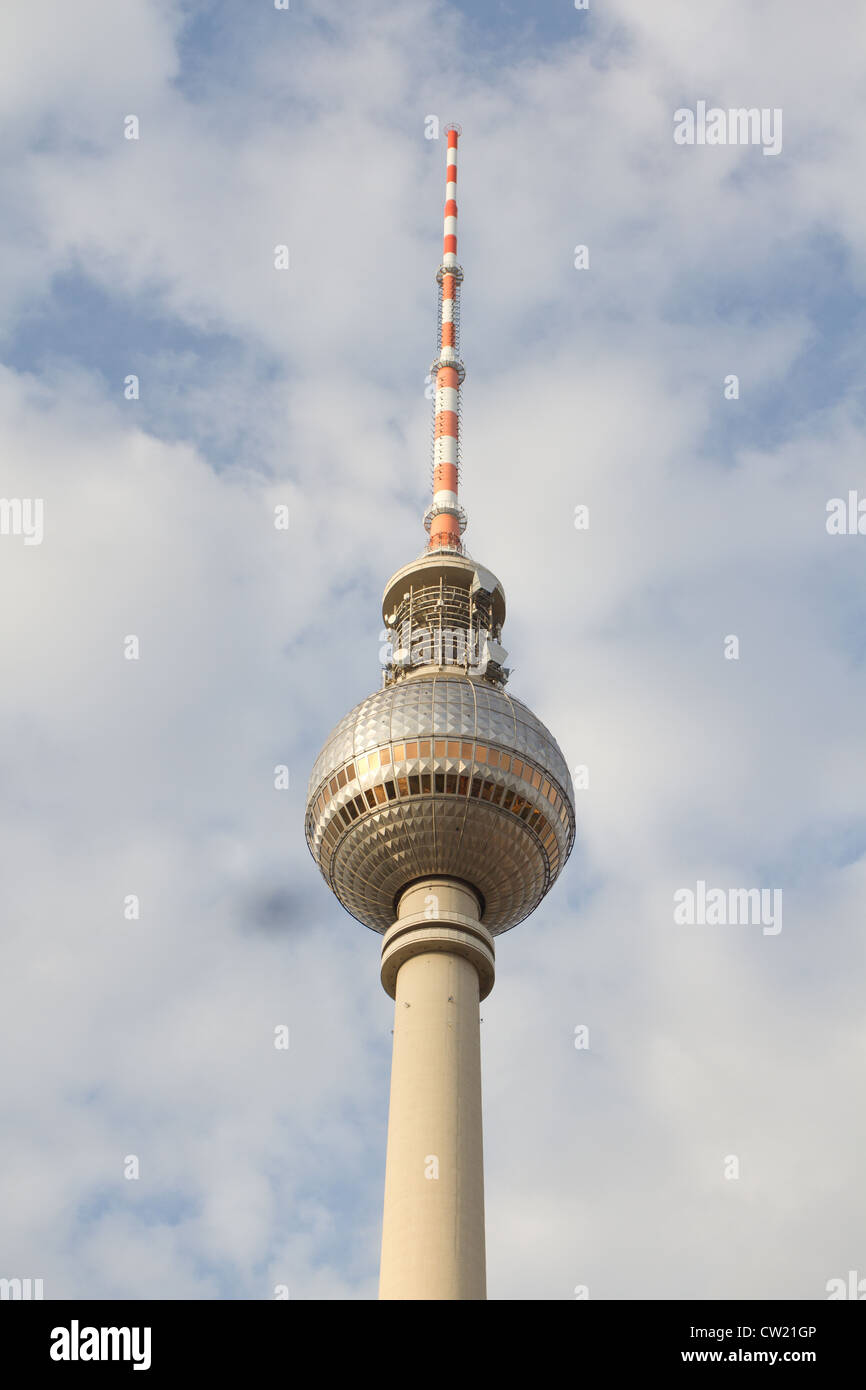 Perspective view up of Berlin TV tower or Fernsehturm , Alexanderplatz, Germany Stock Photo