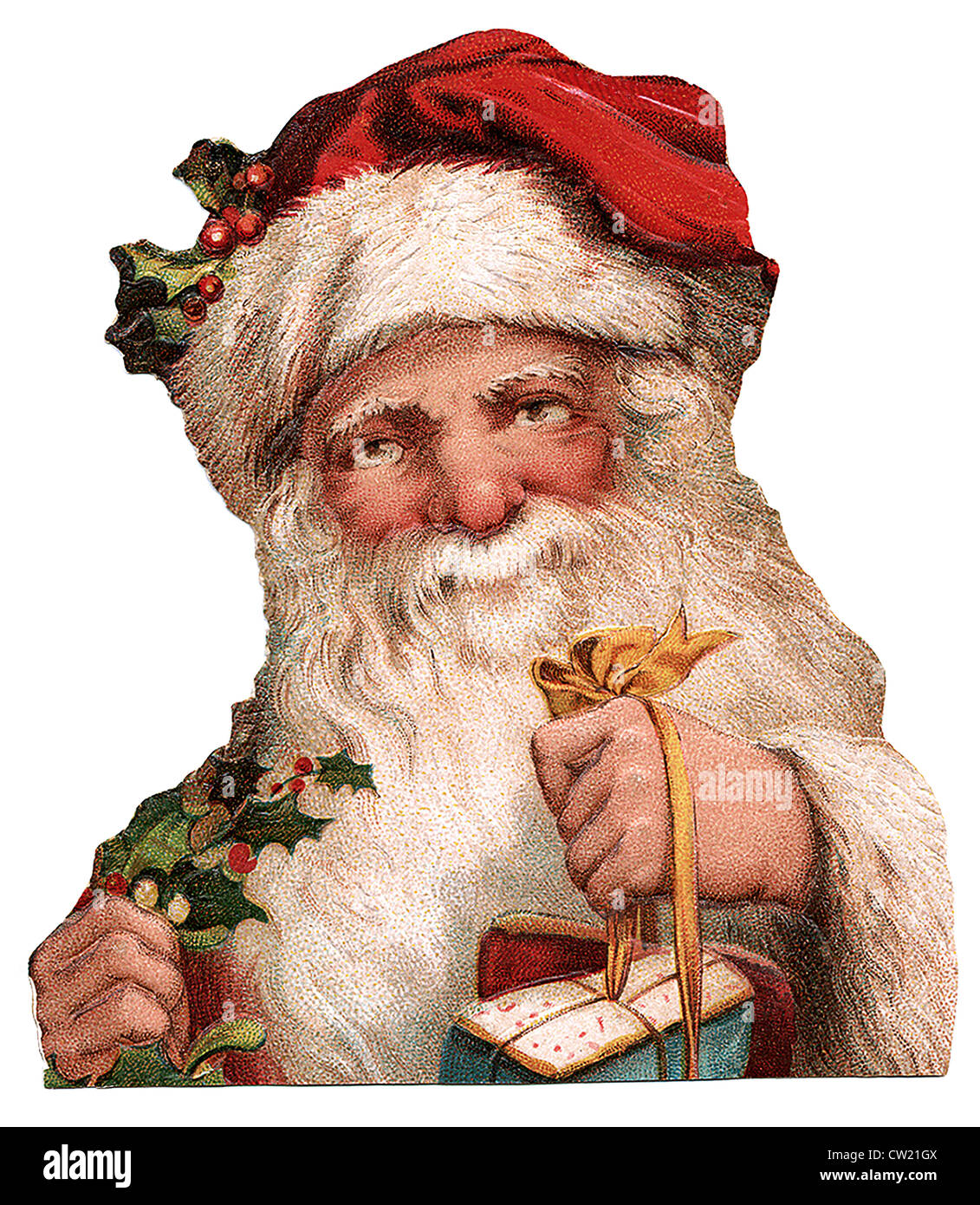 Santa Claus Head with mistletoe Stock Photo