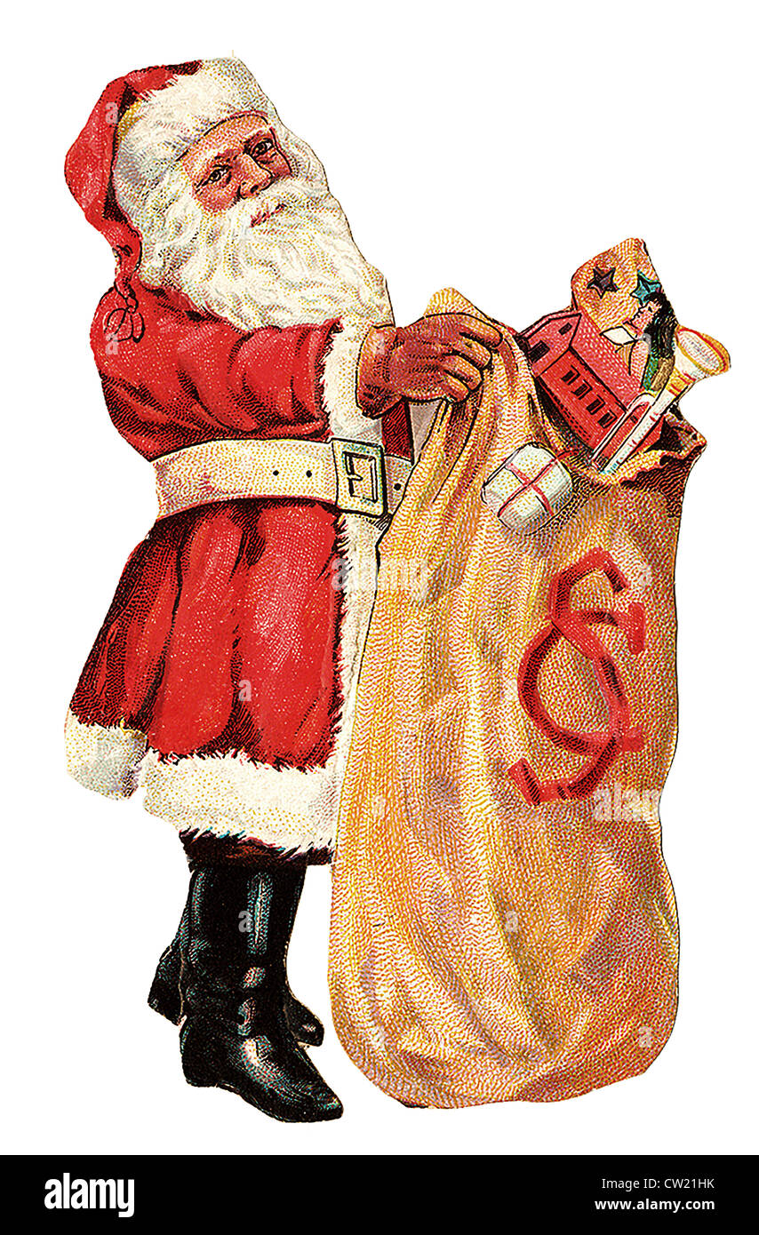 Santa Claus with big sack Stock Photo