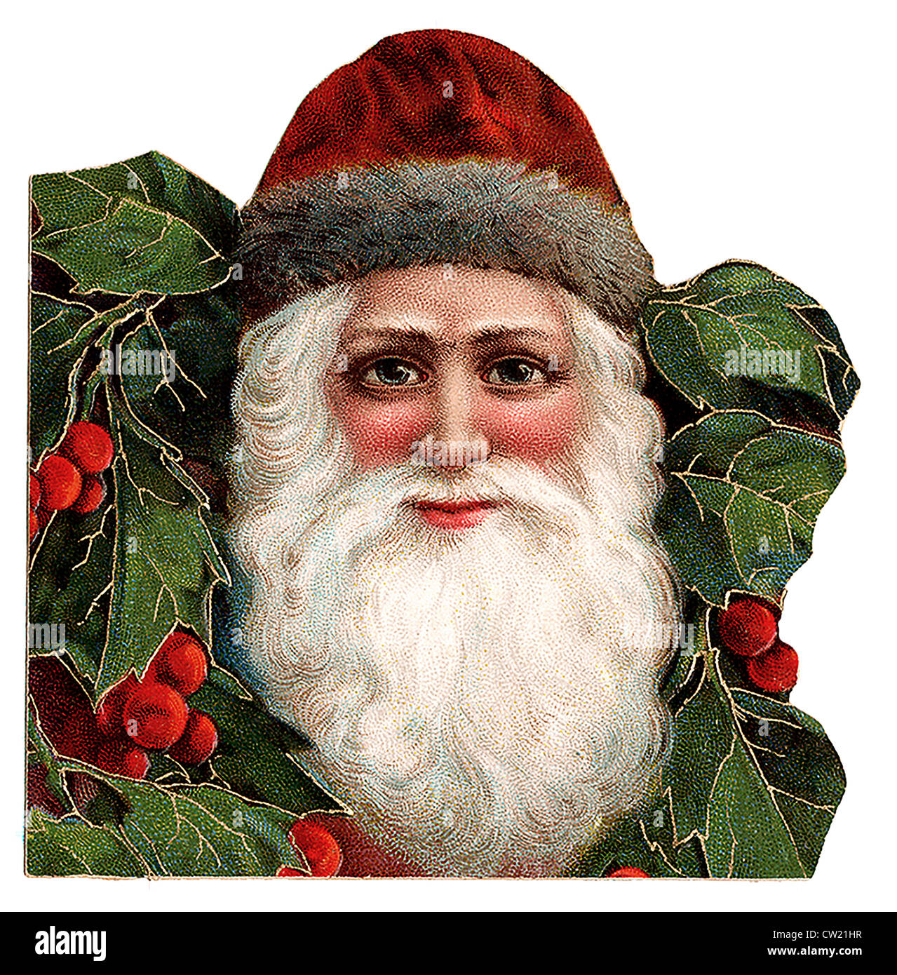 Santa Claus Head with mistletoe Stock Photo