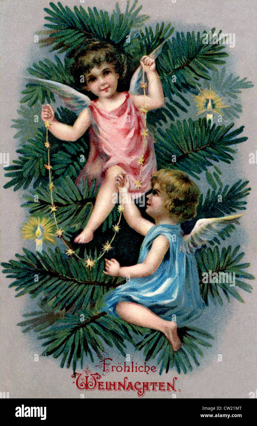 Christmas tree decorated with angels Stock Photo