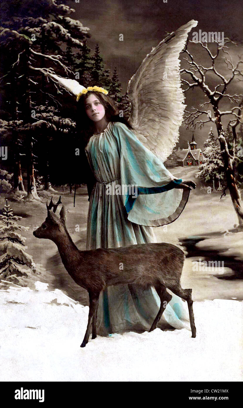 Angel with deer Stock Photo