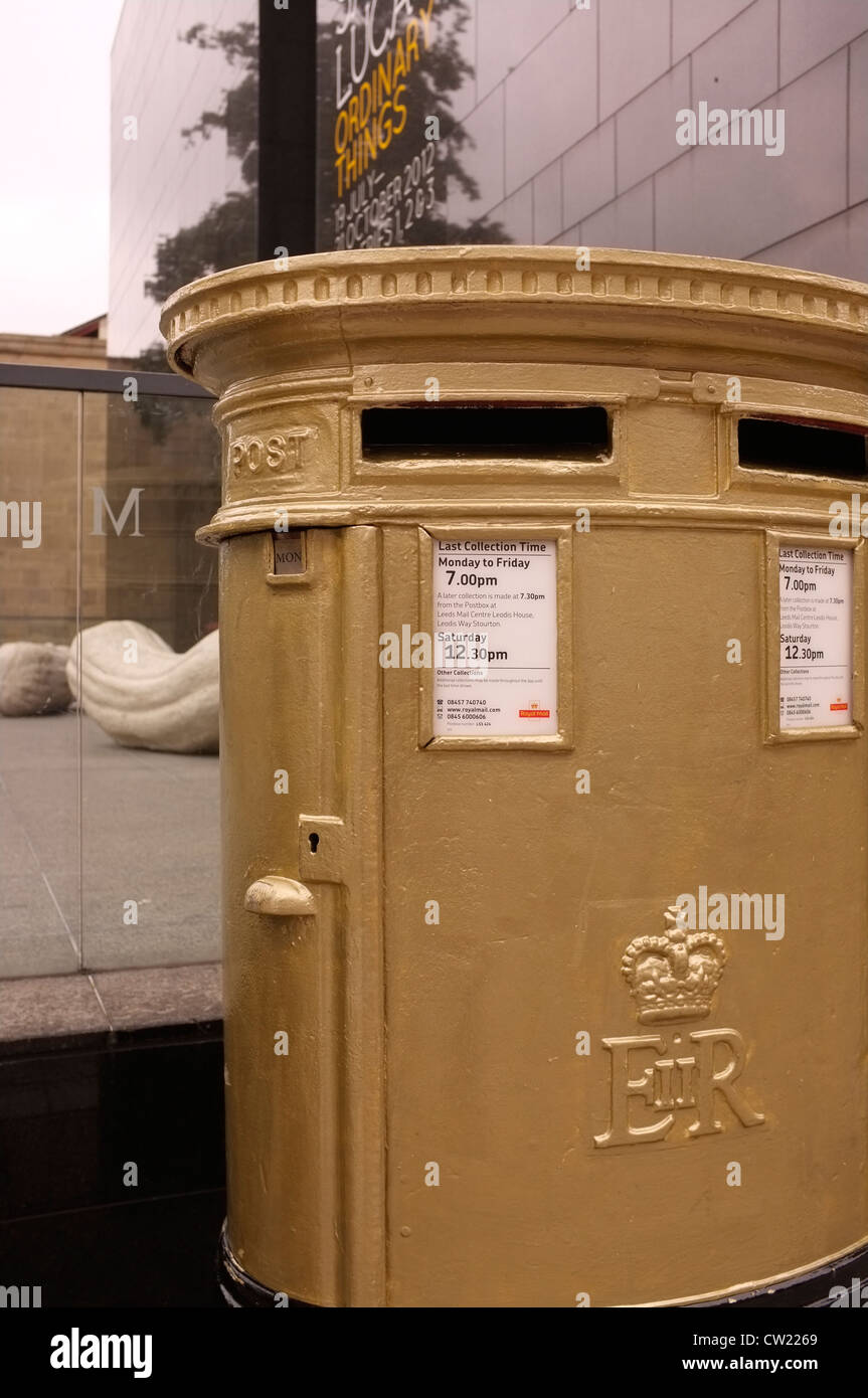 Gold Post Box in The Headrow/Cookridge Street, Leeds located where