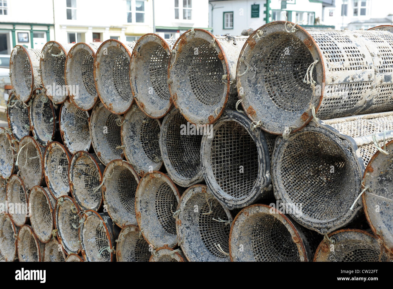 Lobster pots at Aberdovey Wales Uk Stock Photo Alamy
