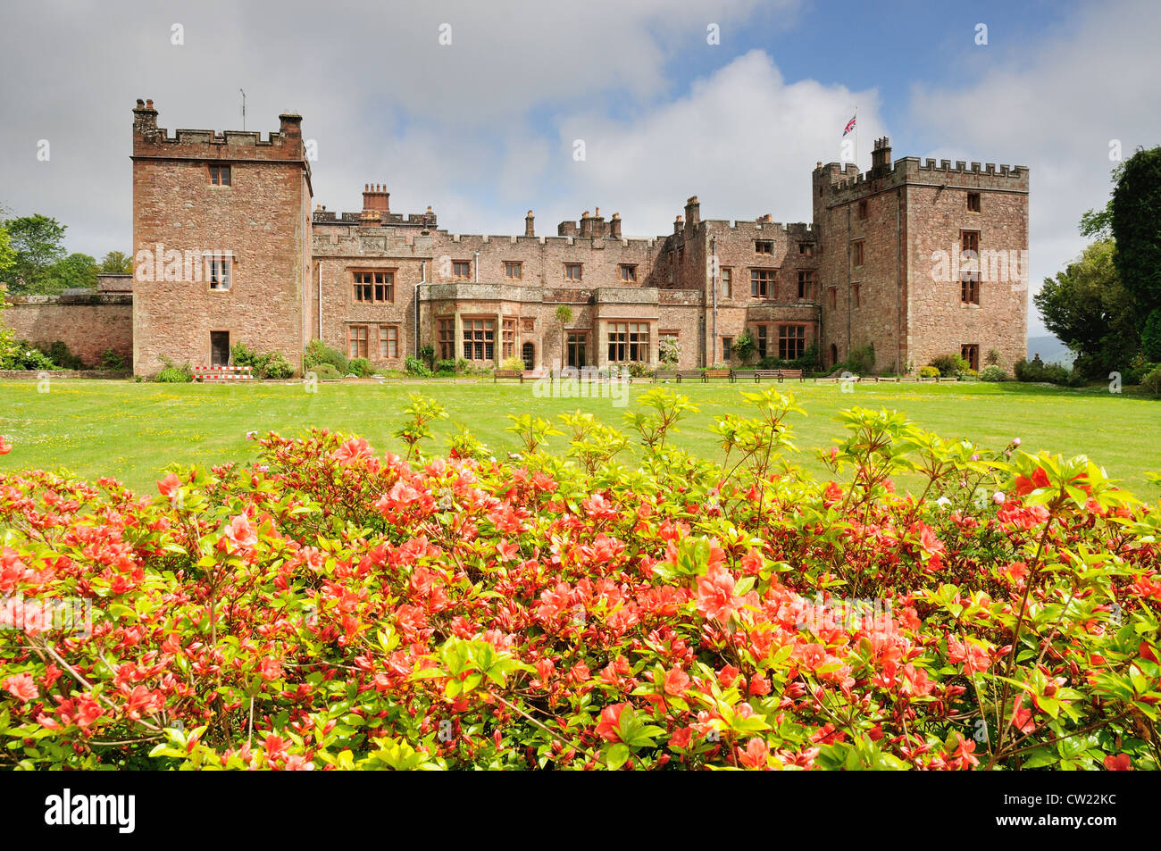 Muncaster Castle and gardens in flower near Ravenglass in the English Lake District Stock Photo