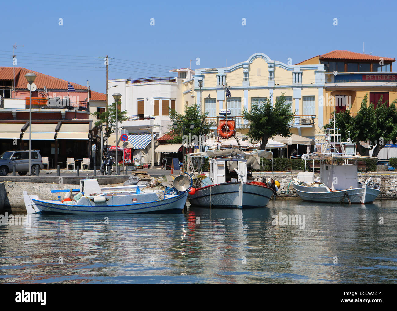 Fishing boats at the port of Myrina on the Greek island of Lemnos Stock Photo