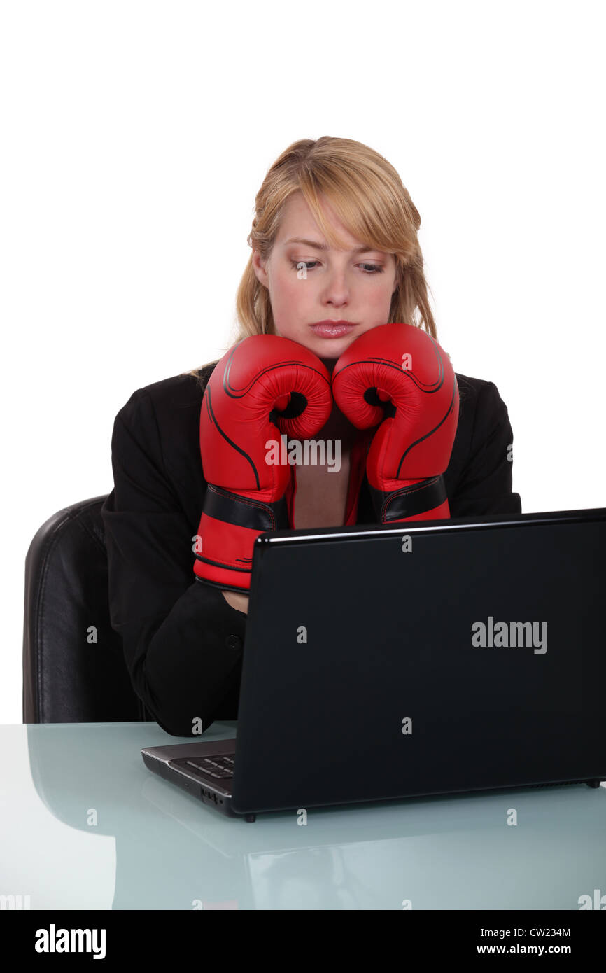 Not easy to type with boxing gloves Stock Photo Alamy
