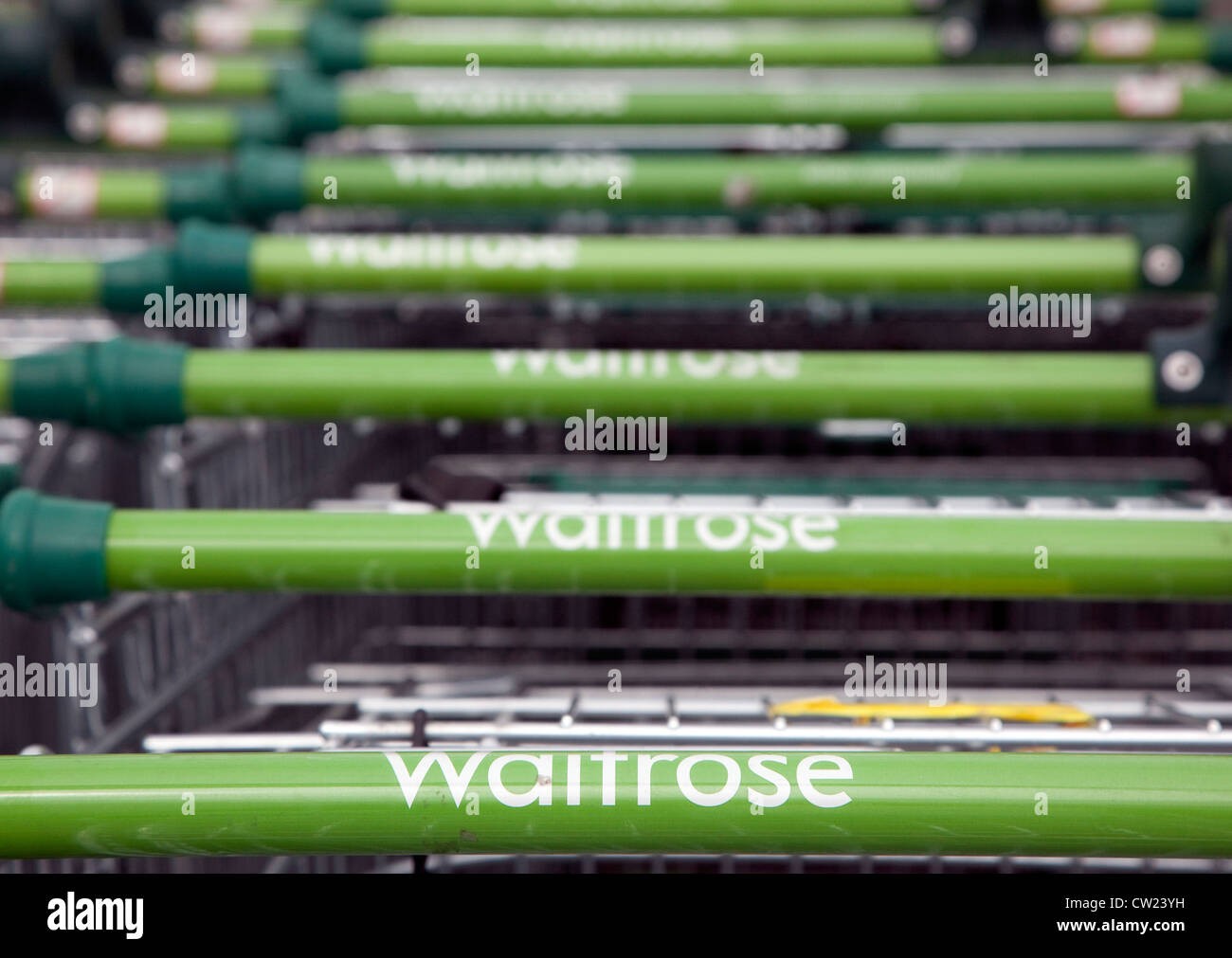 Trollies outside Waitrose supermarket in Wellington, Somerset, England Stock Photo