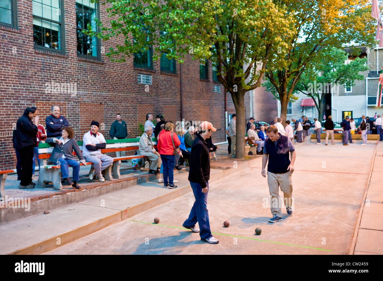 Playing bocce in Little Italy, Baltimore, Maryland Stock Photo