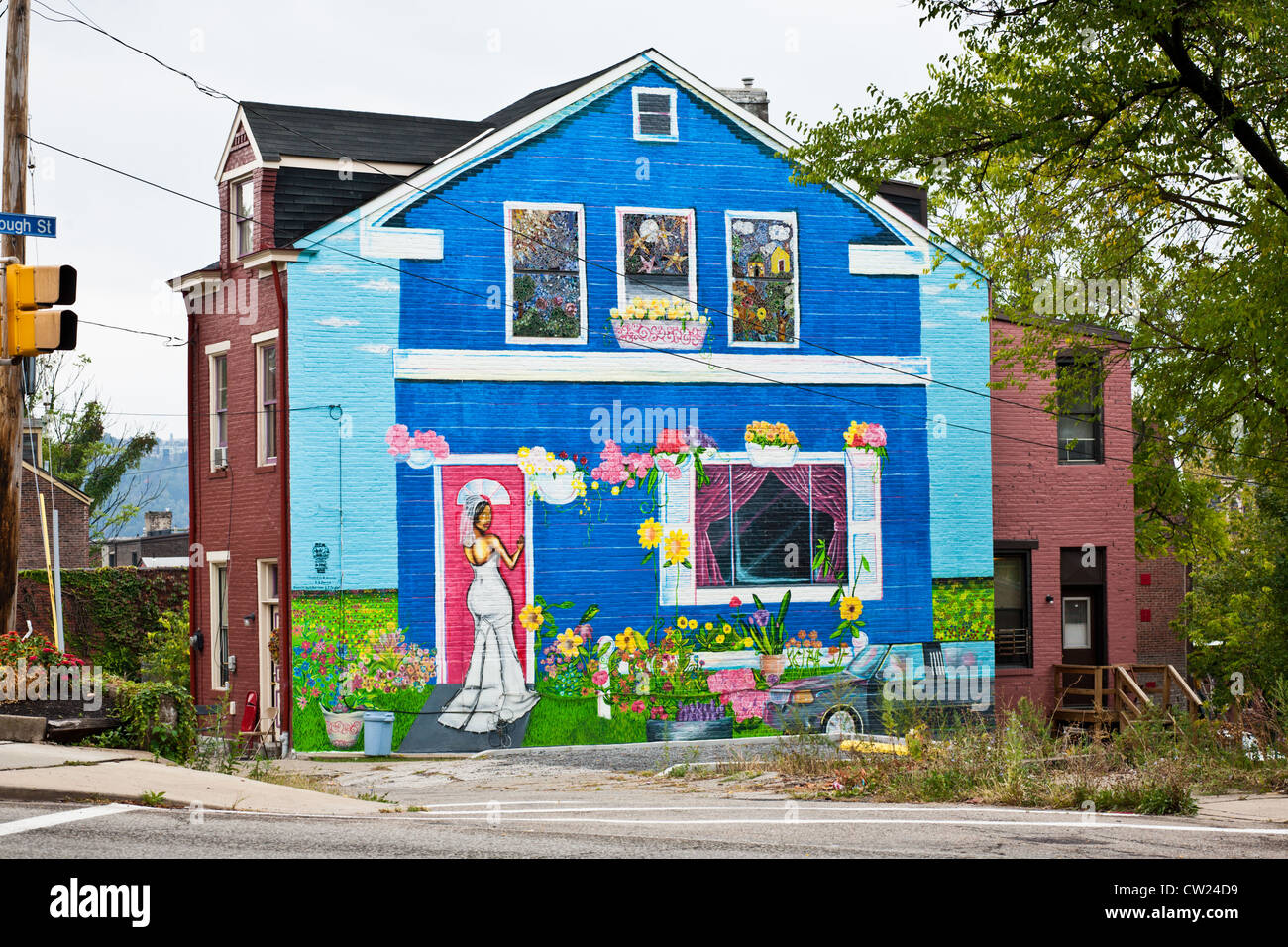 Painted house in Mexican War Streets neighborhood of Pittsburgh, Pennsylvania Stock Photo