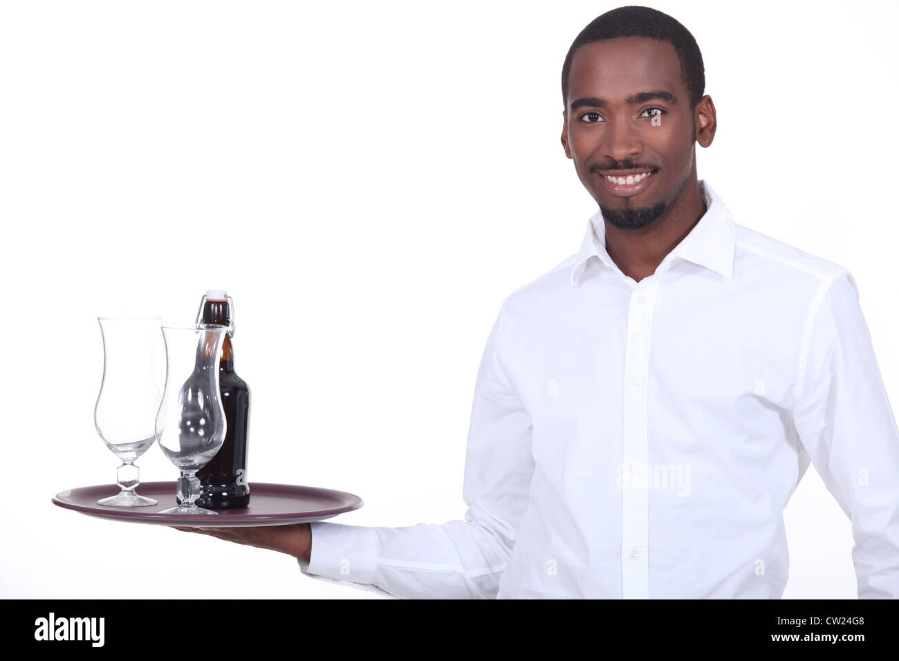 Waiter holding tray beer hi-res stock photography and images - Alamy