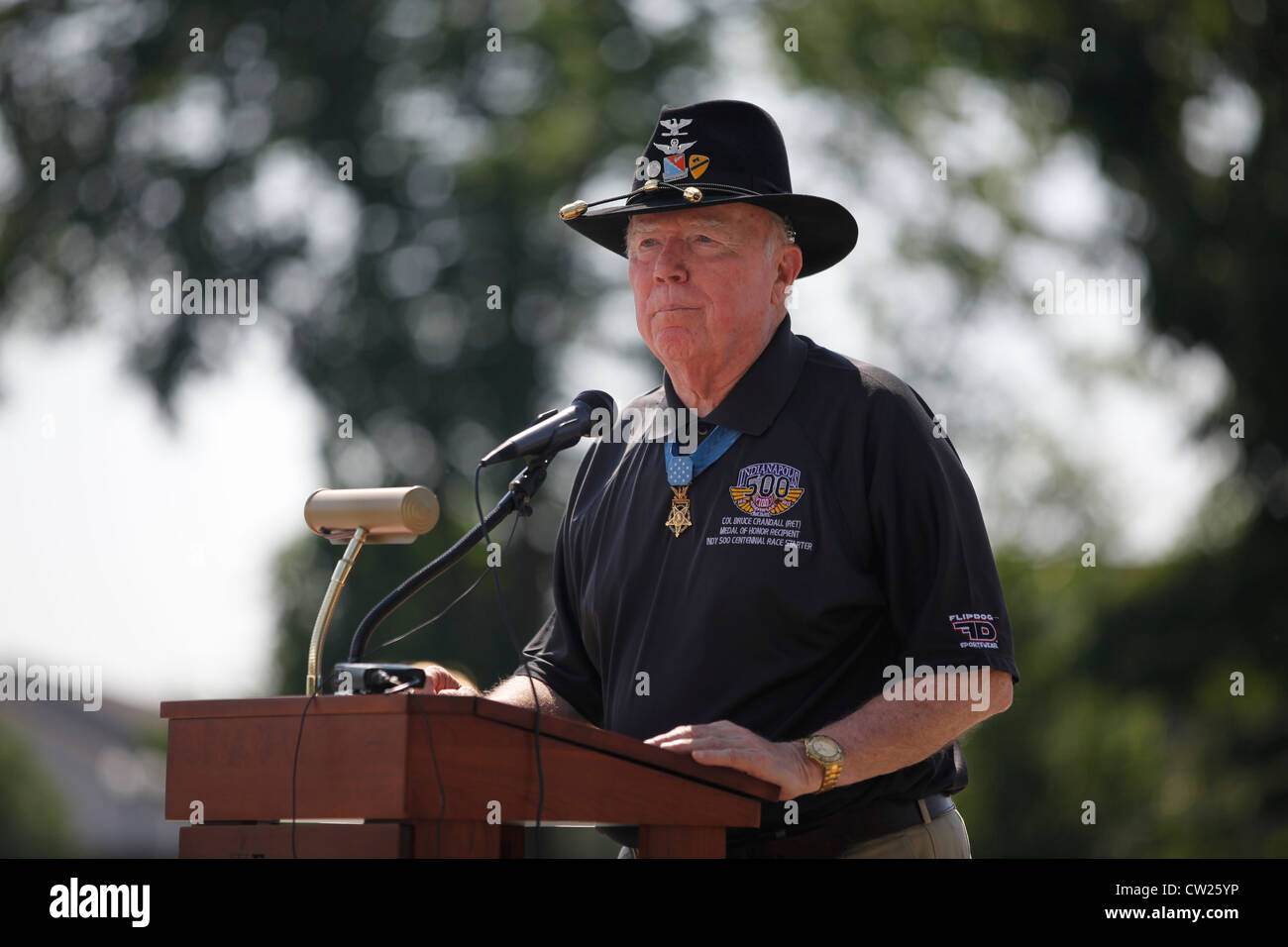 Vietnam Veteran Bruce Crandall memorial day ceremony at Washington Park Cemetery.  Stock Photo