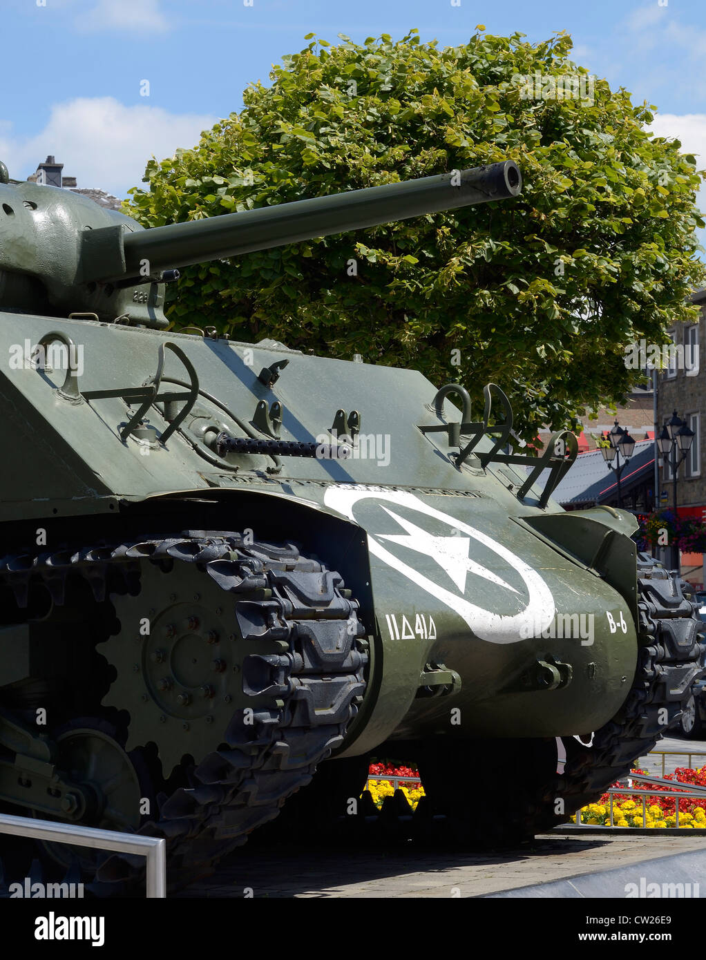 SHERMAN TANK. BARRACUDA. PLACE McAULIFFE. BASTOGNE. ARDENNES. BELGIUM