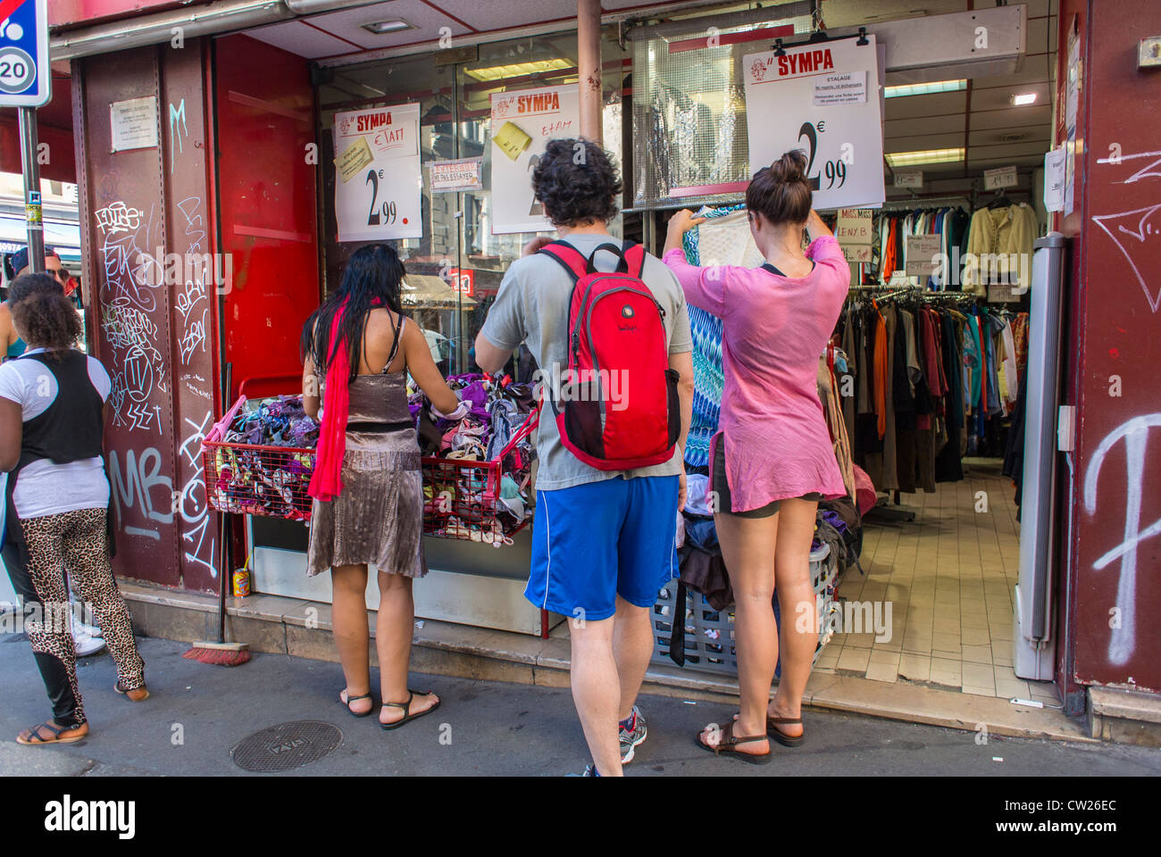 Paris, France, Tourists Shopping in Discount Clothing Store, Stalls on Street, in the Montmartre