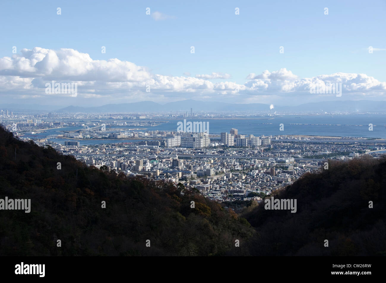 Panorama view of Osaka bay from the surrounding mountains Stock Photo