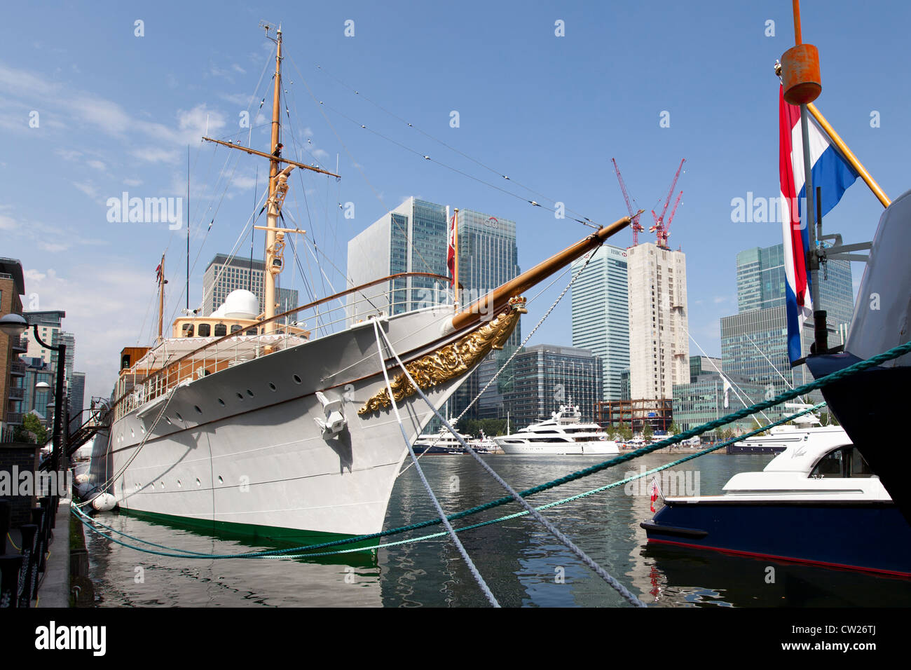 Royal Yacht Dannebrog, moored at Canary Wharf during the 2012 Summer Olympics in London Stock Photo