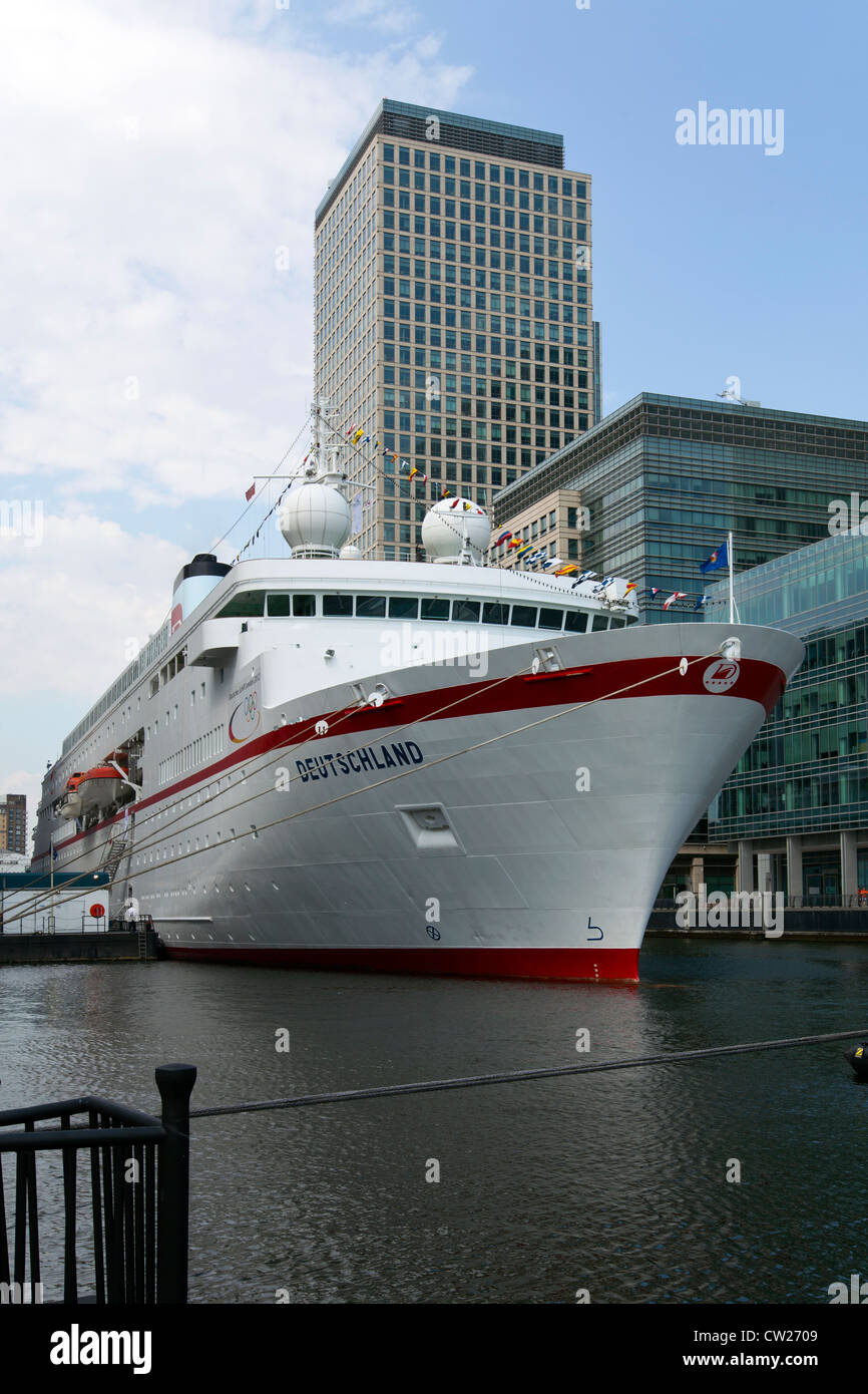 MS Deutschland moored at Canary Wharf used by The German Olympic Committee during the 2012 Summer Olympics in London Stock Photo