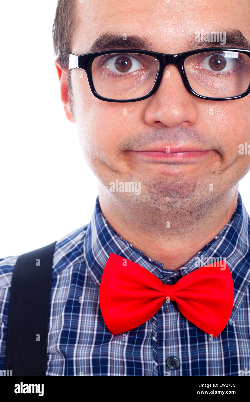 Close up of funny nerd man face. Stock Photo