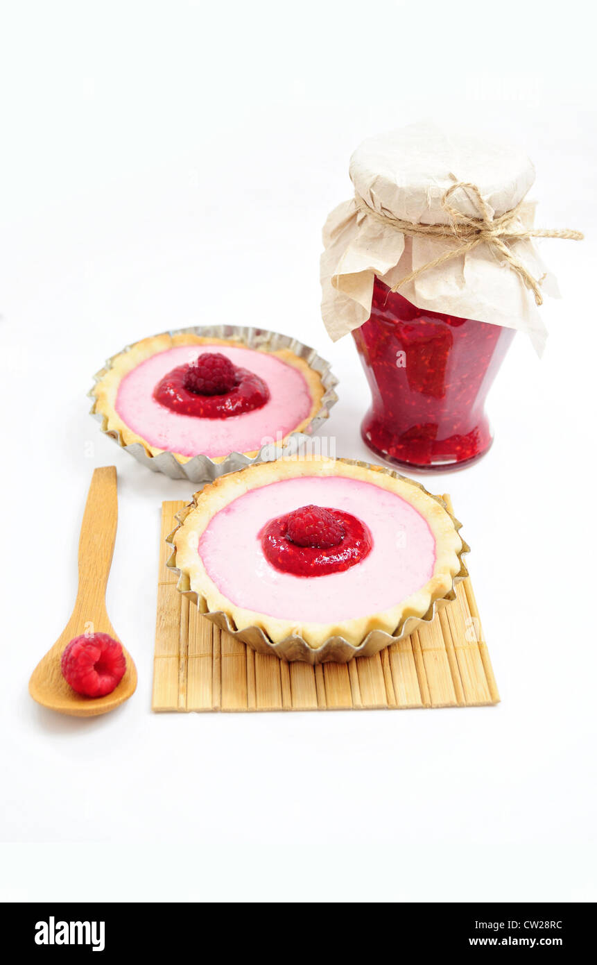 Raspberry Jam Pan Ebay Two raspberry tarts, jam of raspberry jam and wooden spoon with fruit ...
