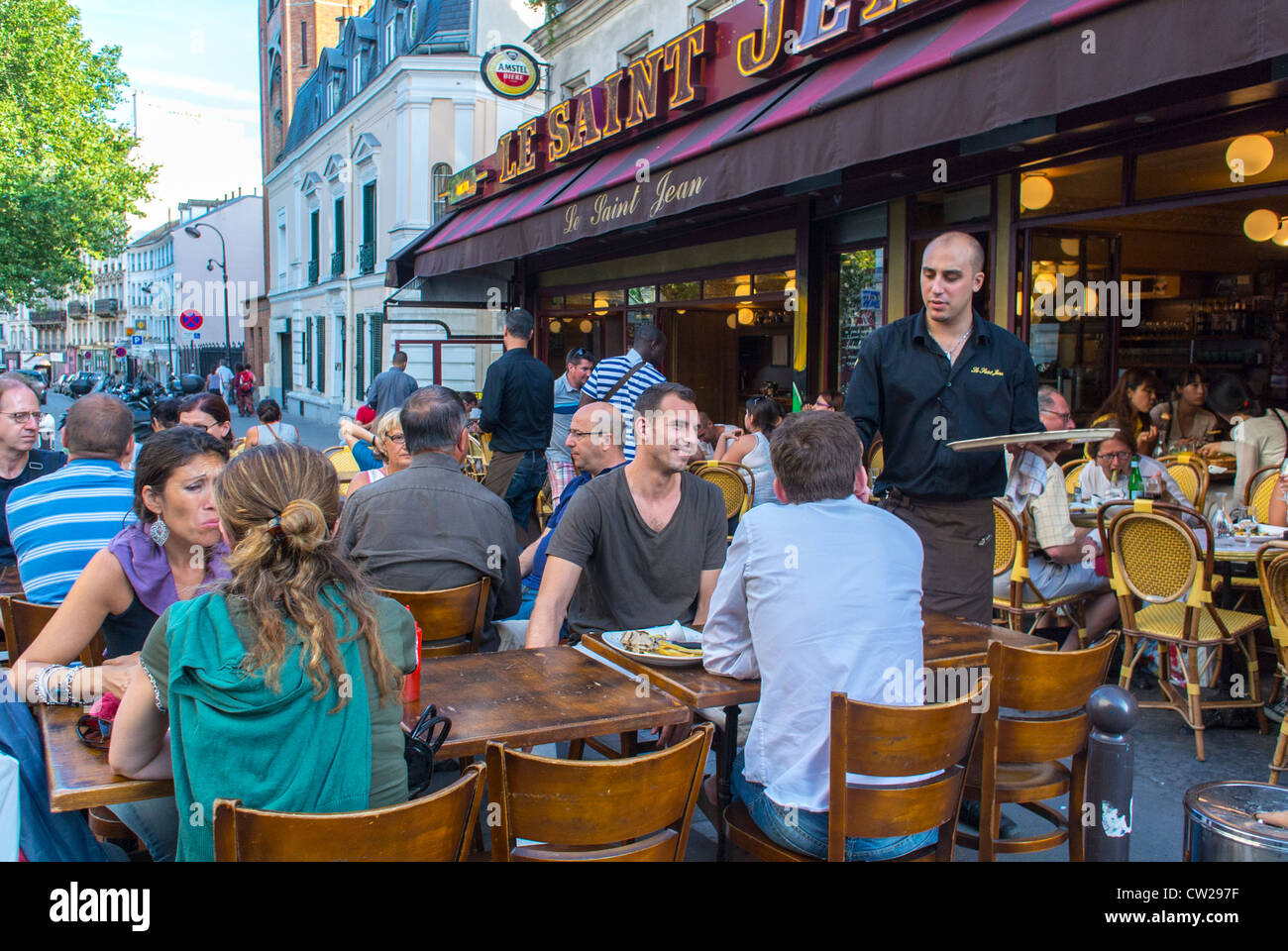 Paris, Cafe, France, Crowd of People Sharing Drinks in Abesses ...