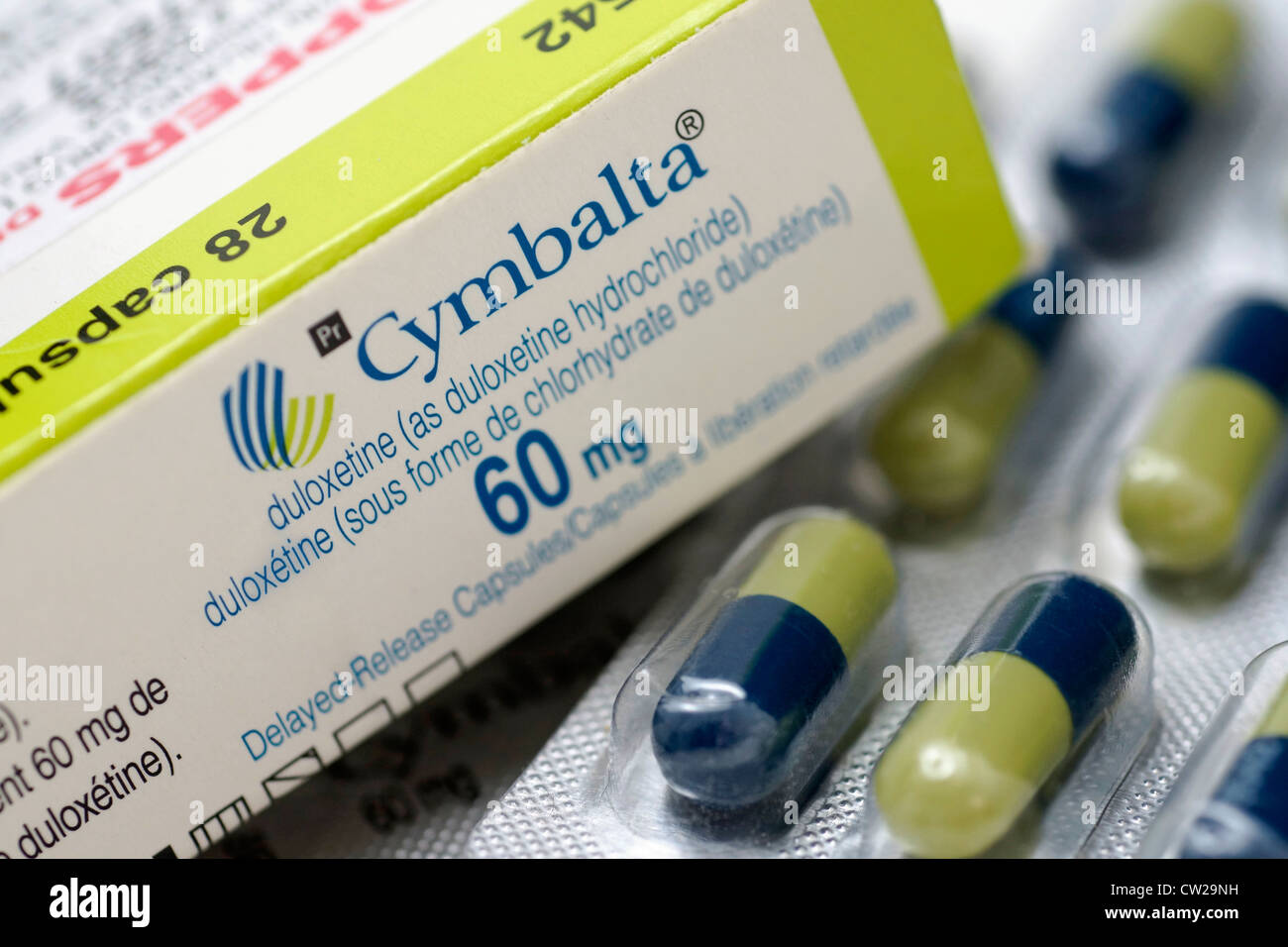 Duloxetine (duloxetine hydrochloride) capsules, brand name Cymbalta Stock Photo