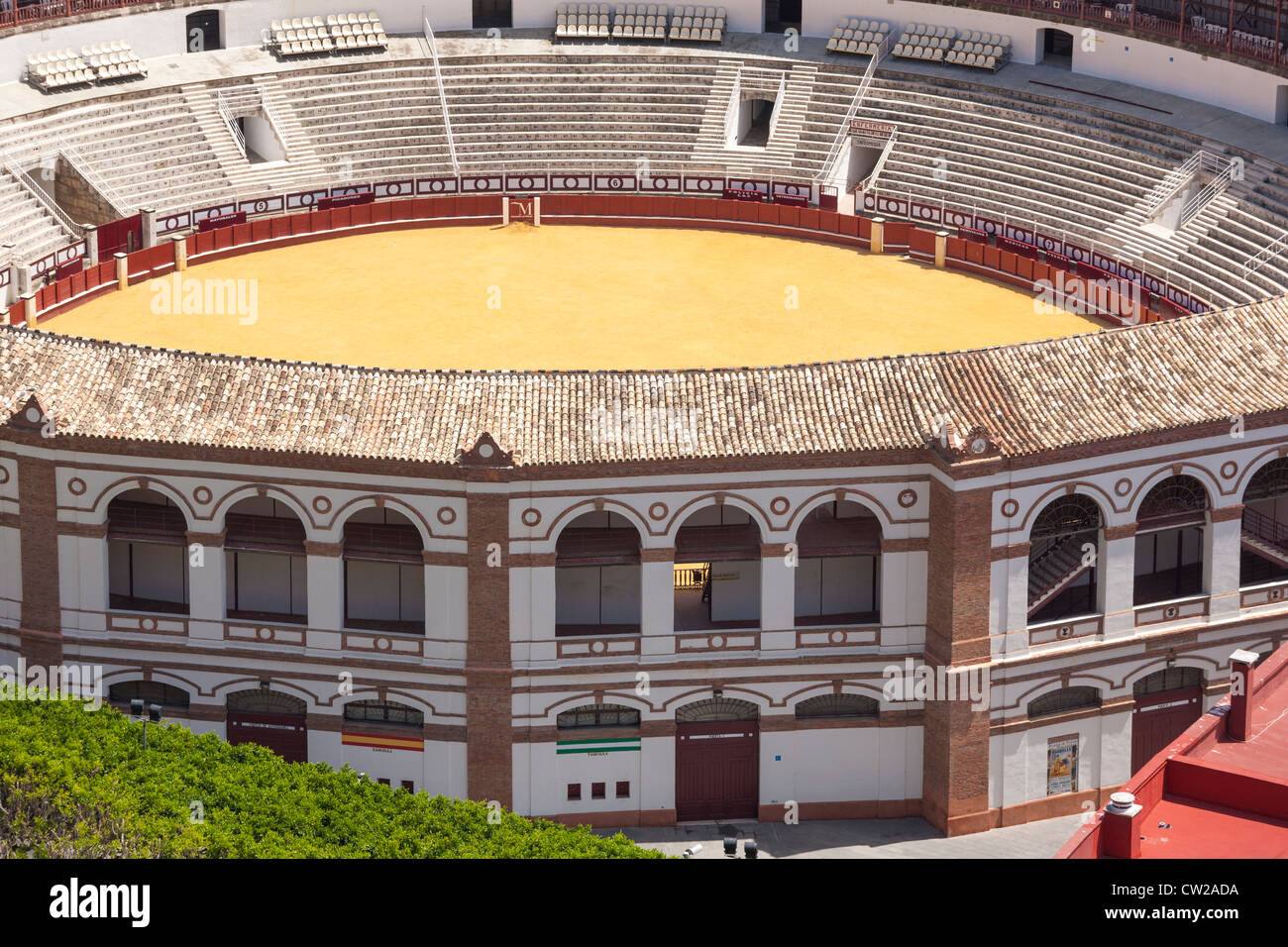 Malaga Andalusia Andalucia Spain Empty bull ring, bullring Plaza de Toros de la Malagueta, from above. Stock Photo