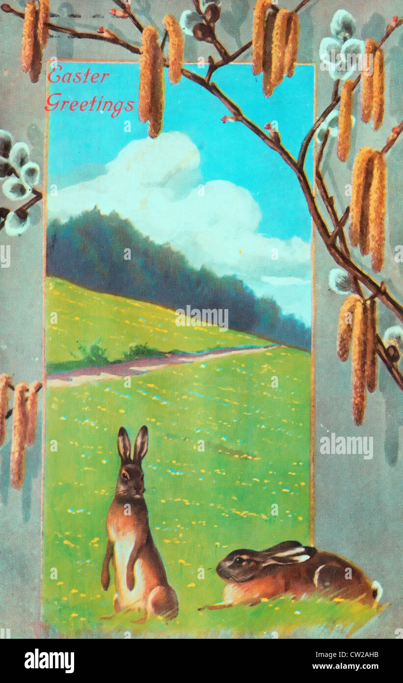 Easter Greetings - vintage card Stock Photo
