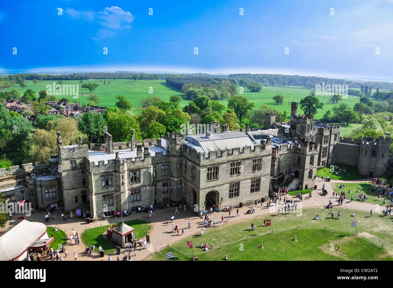 Aerial view of Warwick castle Stock Photo