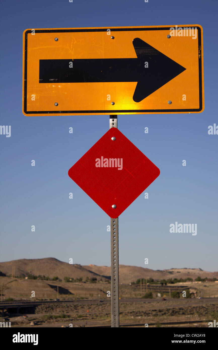 a right arrow road hazard sign Stock Photo Alamy