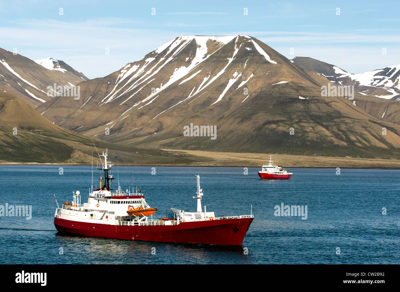Expedition cruise Longyearbyen Spitsbergen Svalbard Norway Scandinavia Arctic Circle Stock Photo
