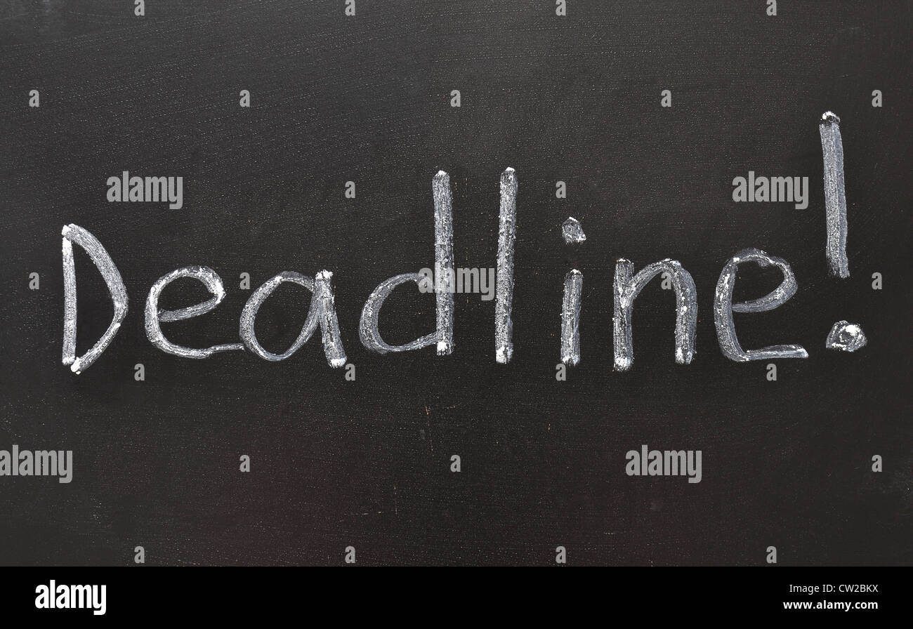 handwritten Deadline with Exclamation point on the school blackboard Stock Photo