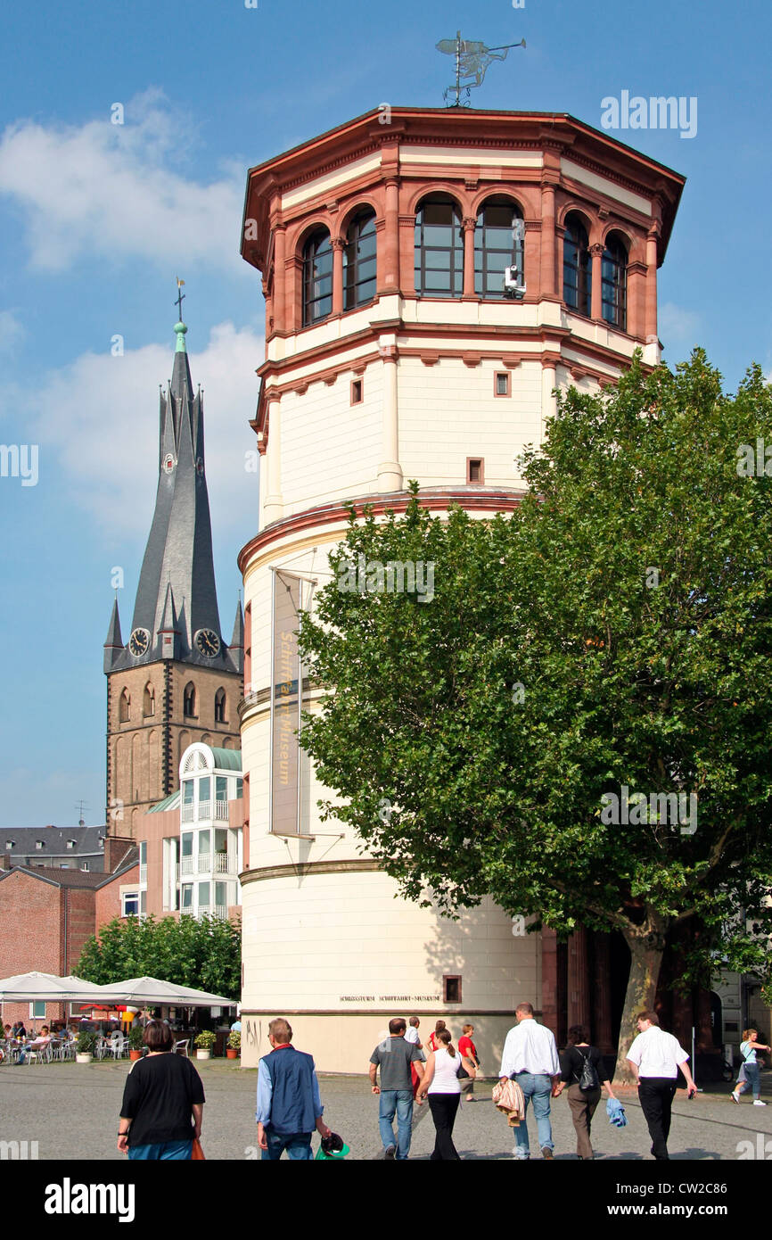 Duesseldorf, Collegiate Church of St. Lambert and Castle Tower Stock Photo