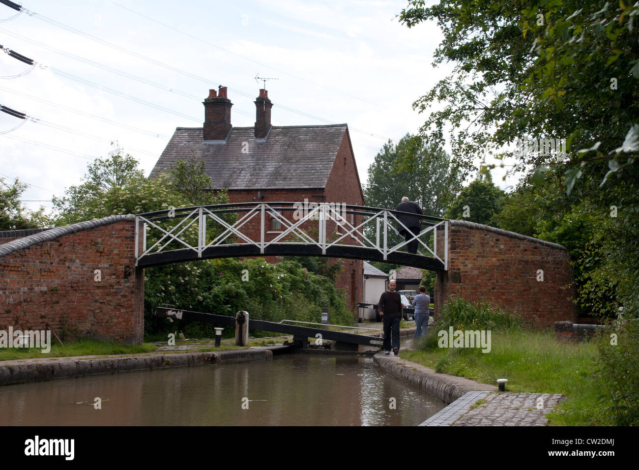 A bridge across Hawkesbury lock in Oxford canal, Warwickshire, England Stock Photo
