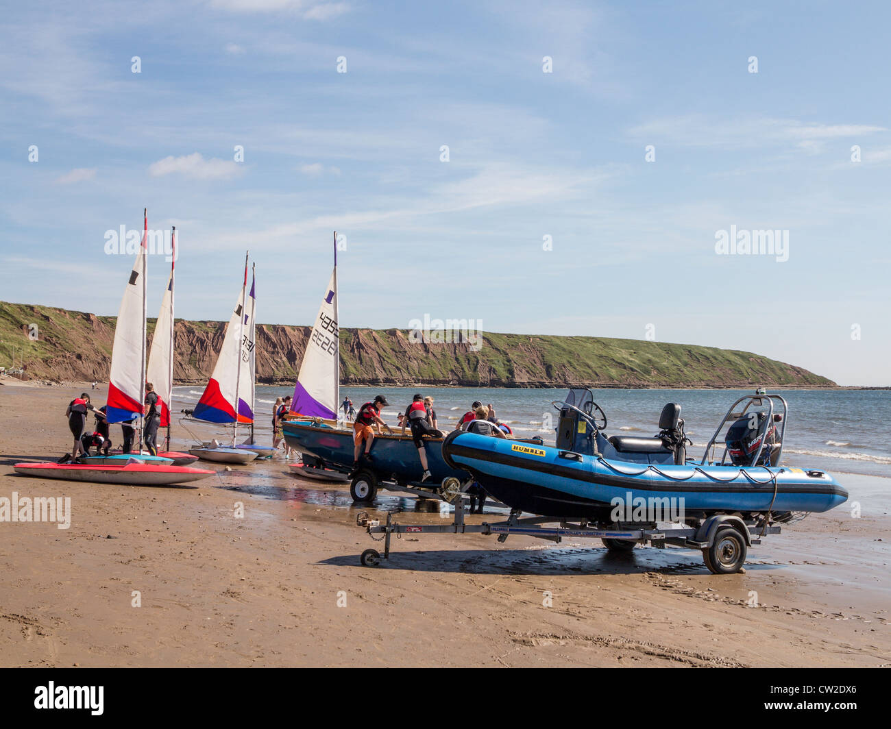 Filey Yorkshire UK Sailing dinghies on the Sands Stock Photo Alamy