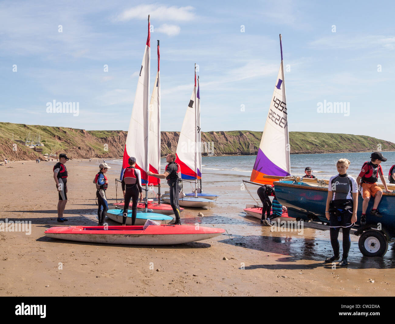 Filey Yorkshire UK Sailing dinghies on the Sands Stock Photo Alamy