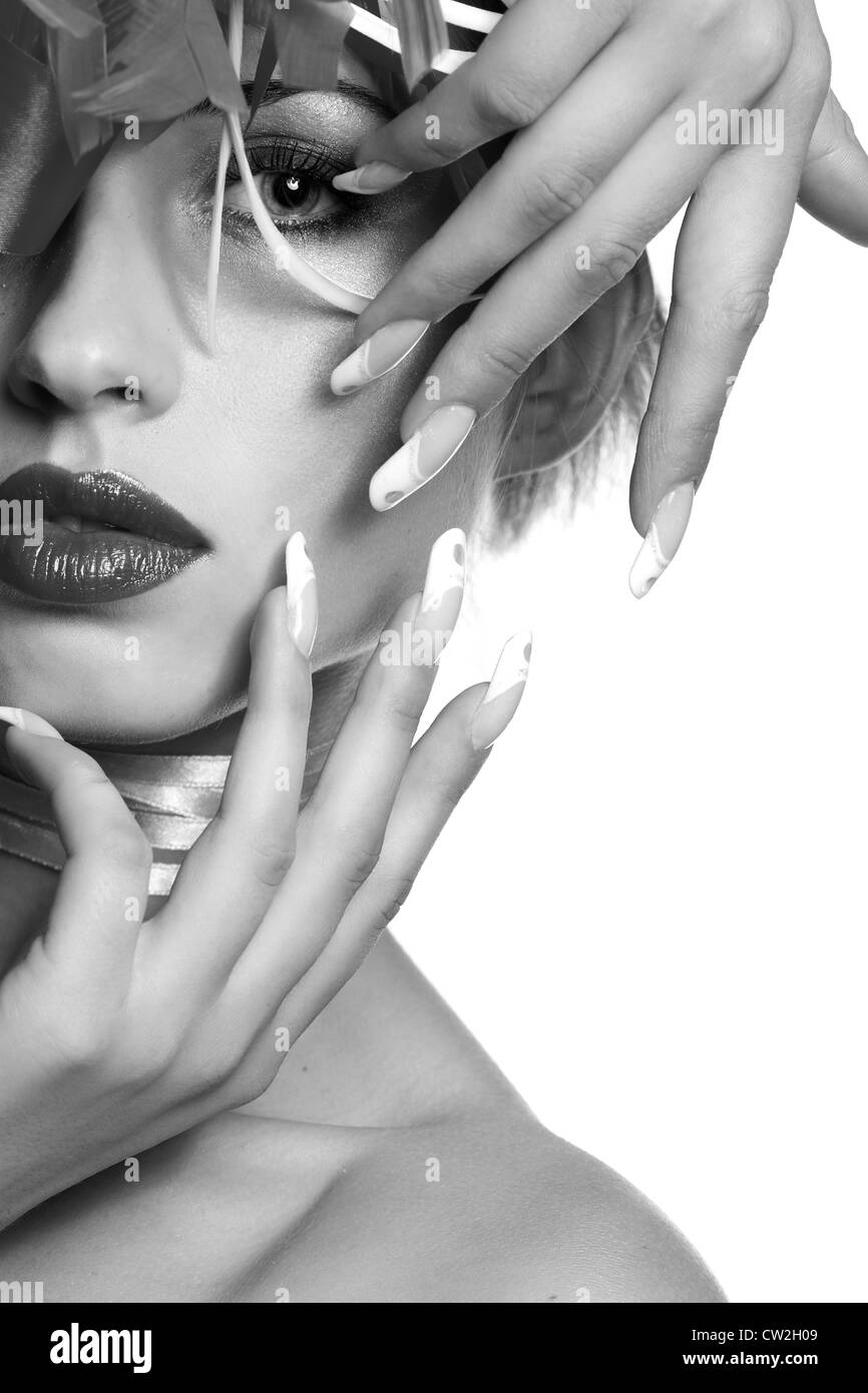 beautiful girl with a flower head Stock Photo Alamy