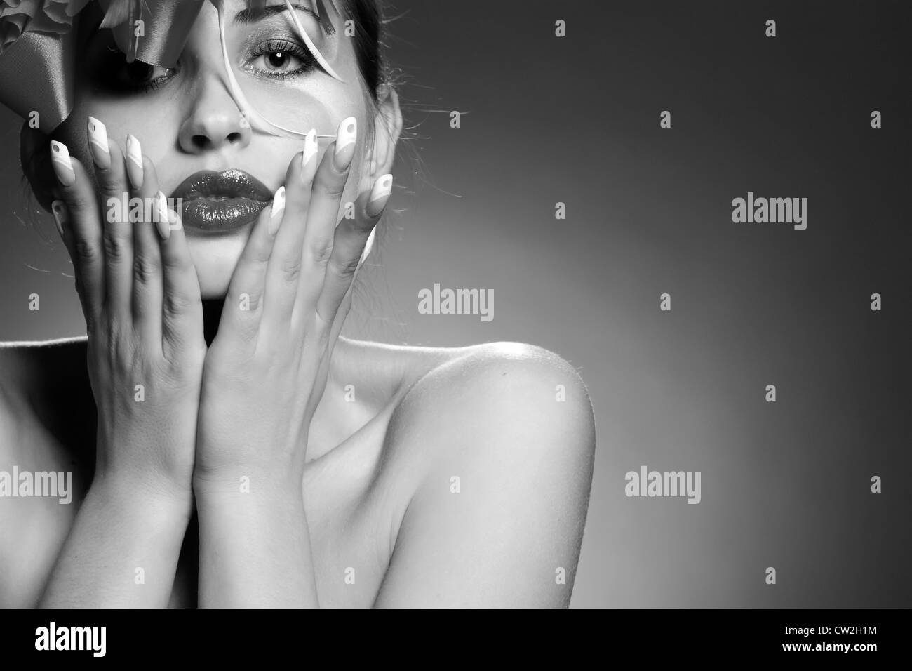 beautiful girl with a flower head Stock Photo Alamy