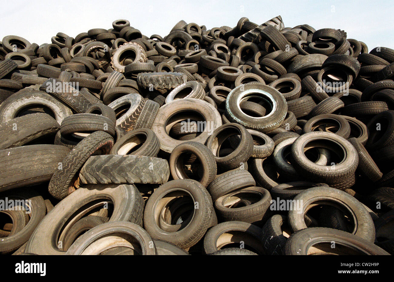 Old car tires on a dump, Brandenburg Stock Photo