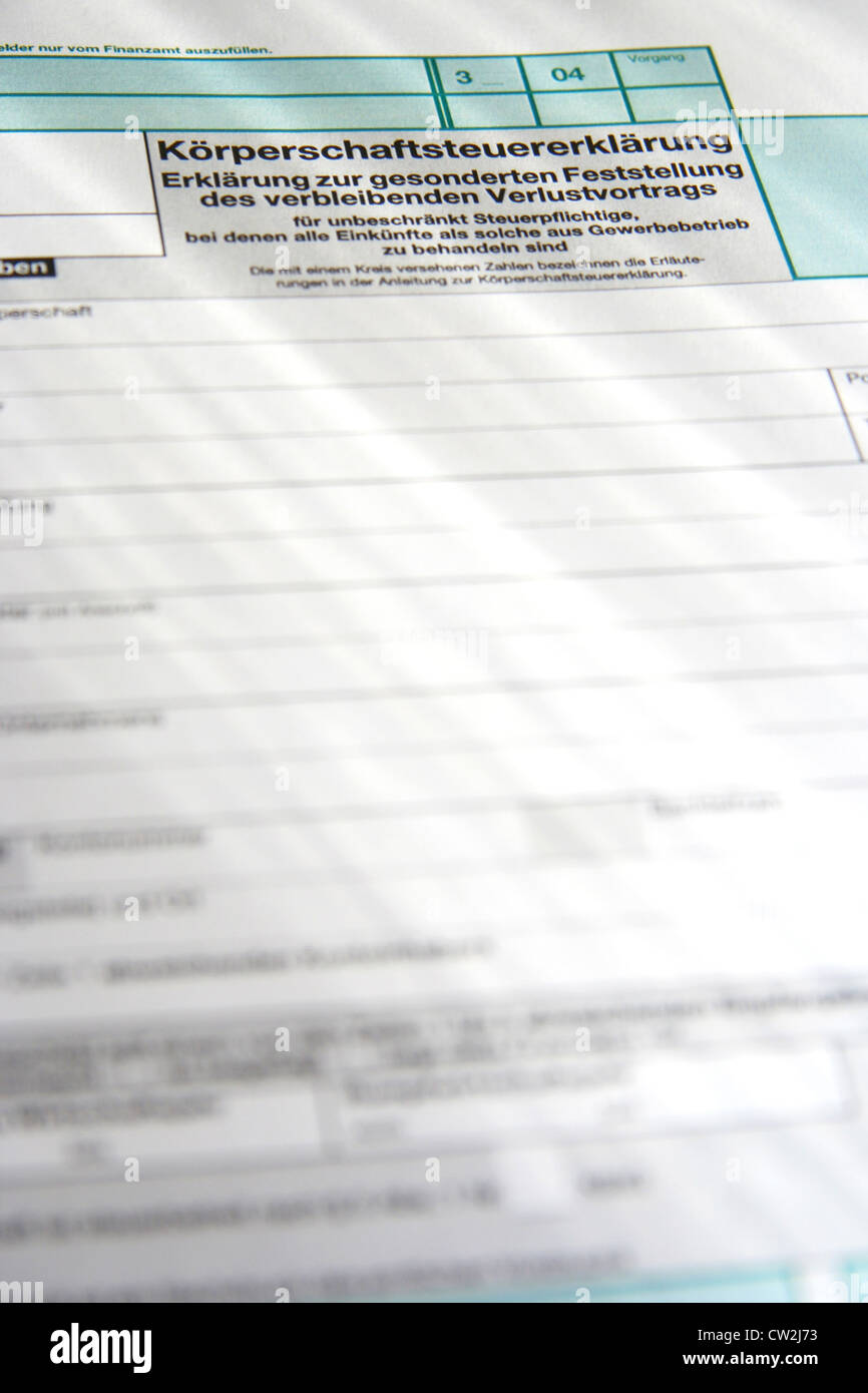 Berlin, tax form for Koerperschaftsteuererklaerung Stock Photo Alamy
