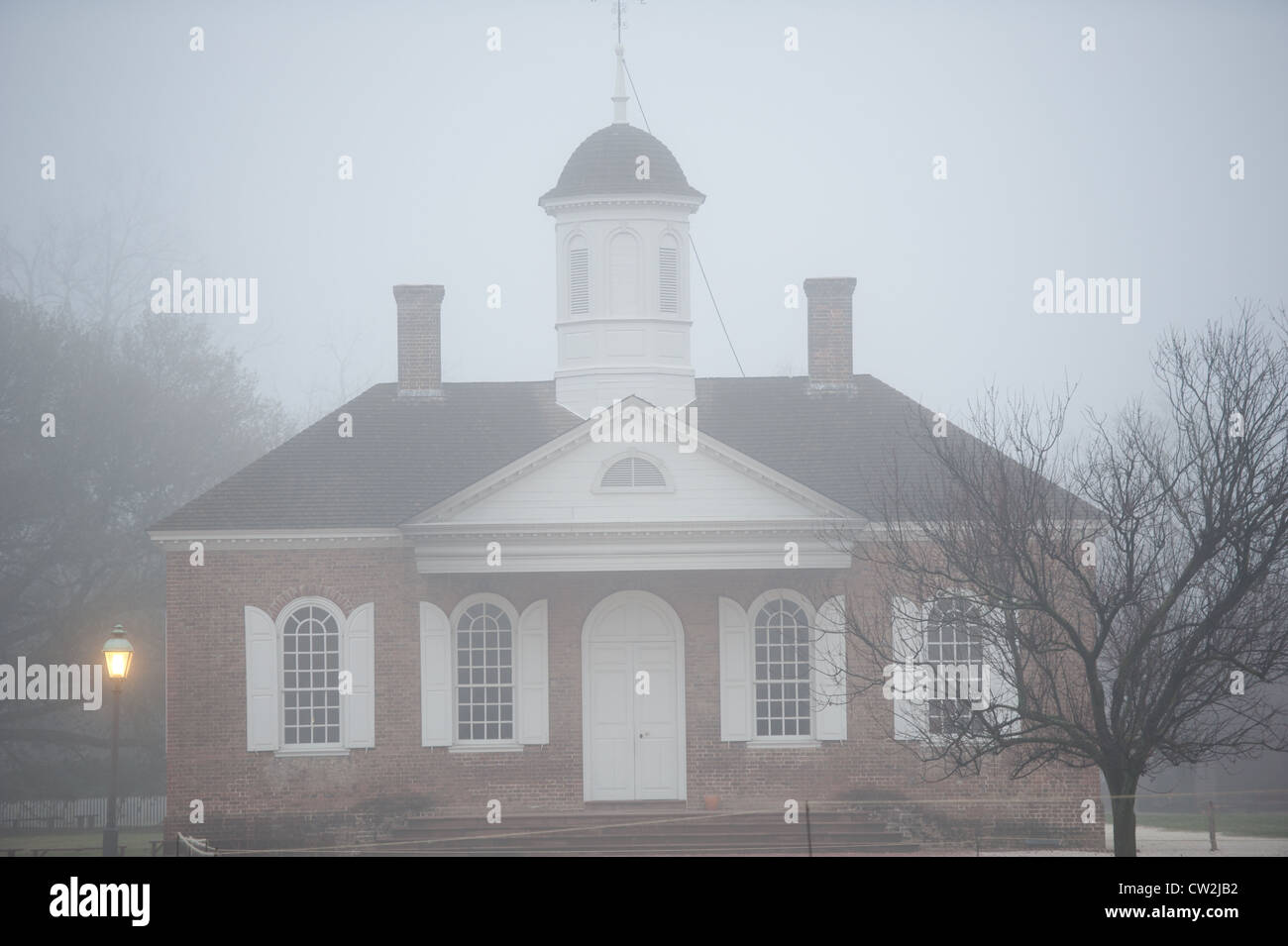Colonial Williamsburg, VA in fog  Stock Photo
