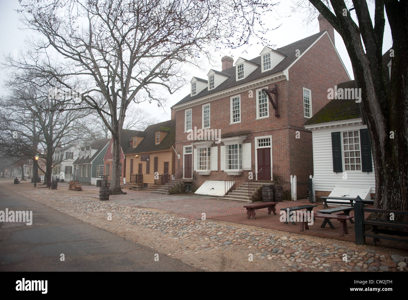 Colonial Williamsburg, VA in fog Stock Photo Alamy
