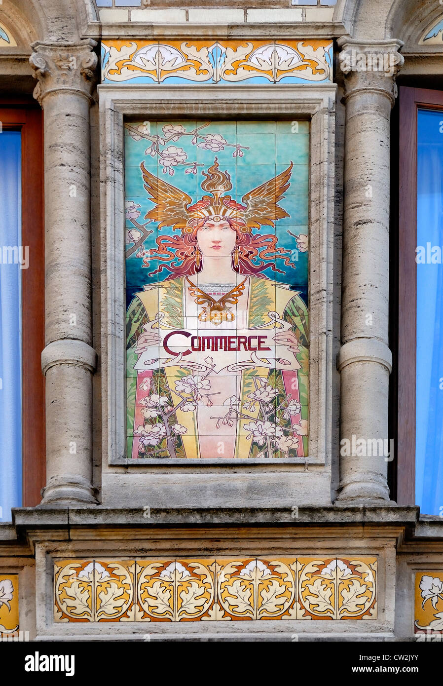 Brussels, Belgium. Art Nouveau detail (ceramic tiles by Privat Livemont